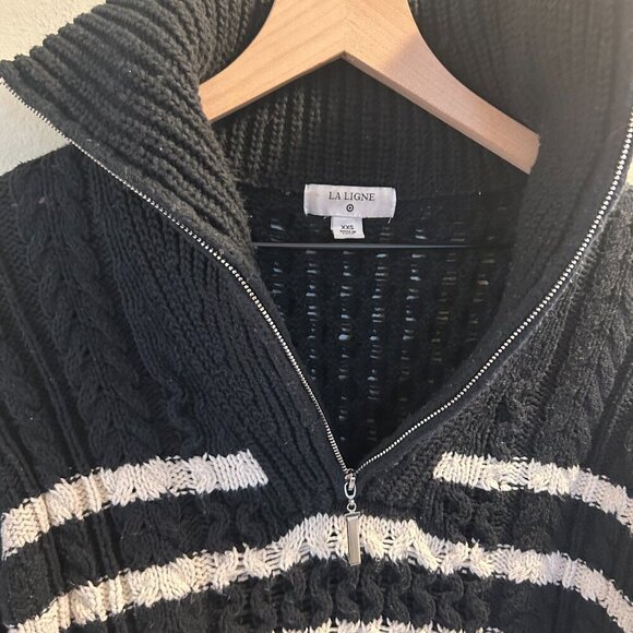 La Ligne x Target Quarter Zip Striped Cable Knit Sweater Size XXS Black White - Picture 5 of 11
